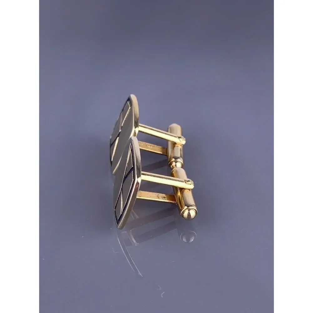 Simple Mid Century Modern Cufflinks Gold Tone Abstract Stain Glass Shape Vintage